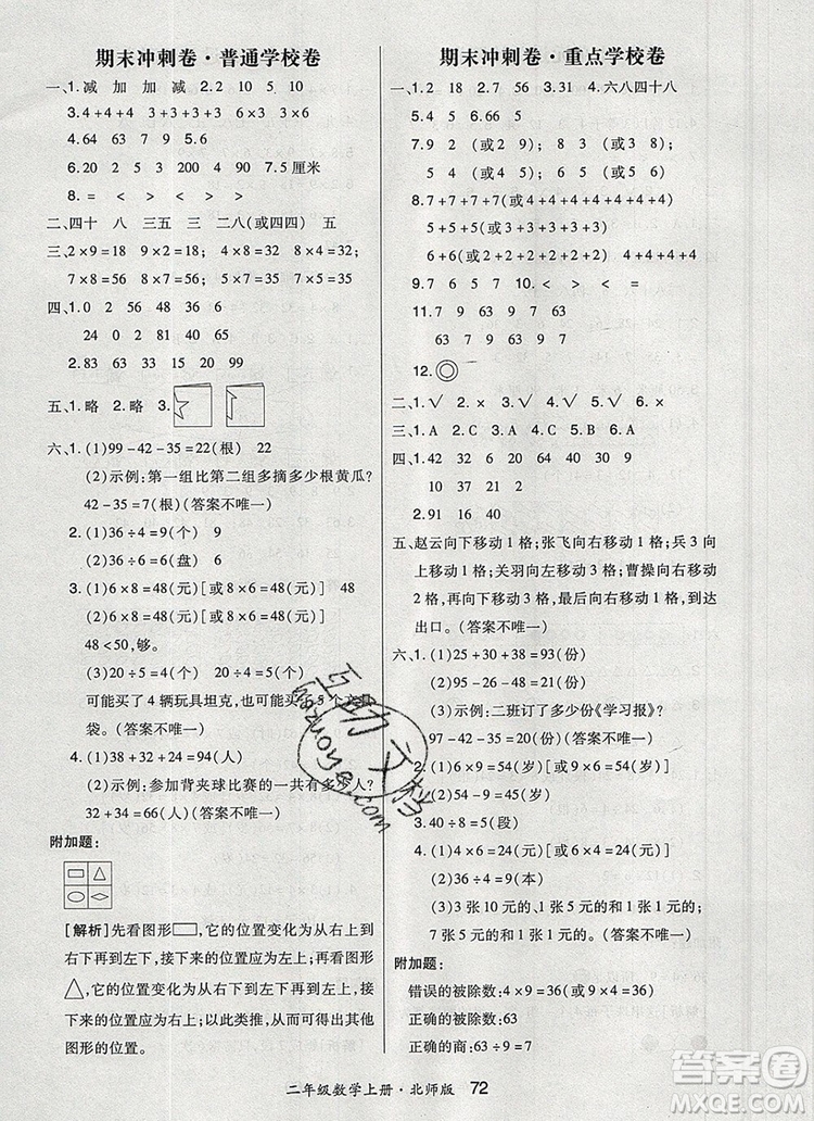 2019年秋新版贏在立德狀元1卷通二年級(jí)數(shù)學(xué)上冊(cè)北師大版答案