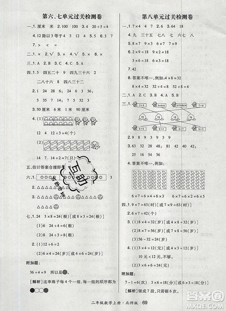 2019年秋新版贏在立德狀元1卷通二年級(jí)數(shù)學(xué)上冊(cè)北師大版答案