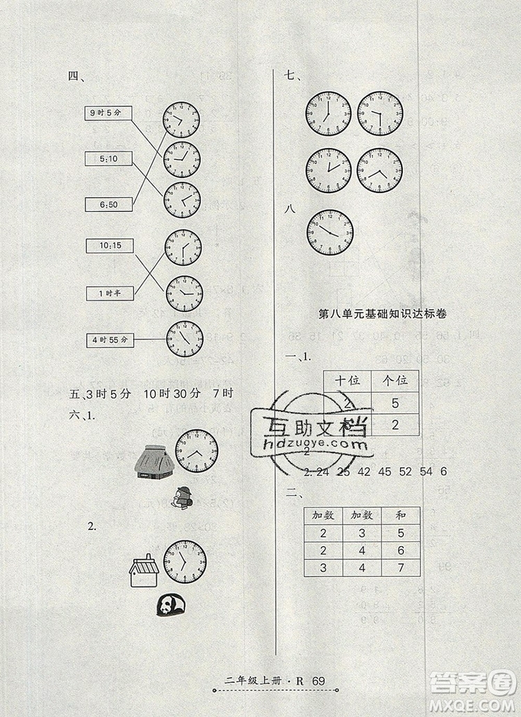 2019年秋新版贏在立德?tīng)钤?卷通二年級(jí)數(shù)學(xué)上冊(cè)人教版答案