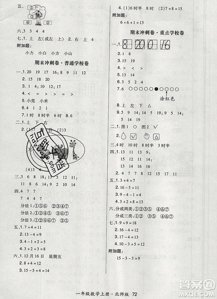 2019年秋新版贏在立德狀元1卷通一年級數(shù)學上冊北師大版答案