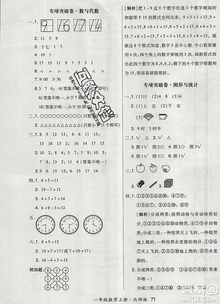 2019年秋新版贏在立德狀元1卷通一年級數(shù)學上冊北師大版答案