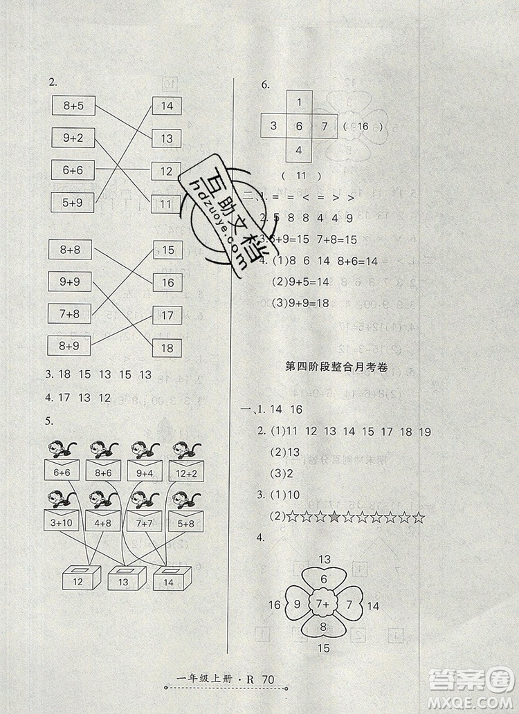 2019年秋新版贏在立德狀元1卷通一年級(jí)數(shù)學(xué)上冊(cè)人教版答案