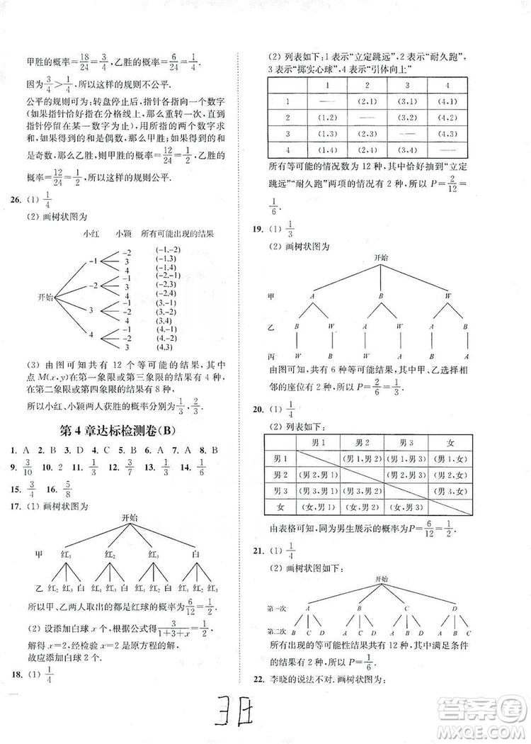 江蘇人民出版社2019南通小題課時作業(yè)本九年級數(shù)學上冊江蘇版答案