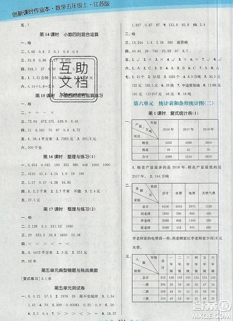 江蘇鳳凰美術(shù)出版社2019年創(chuàng)新課時(shí)作業(yè)本五年級(jí)數(shù)學(xué)上冊(cè)江蘇版答案