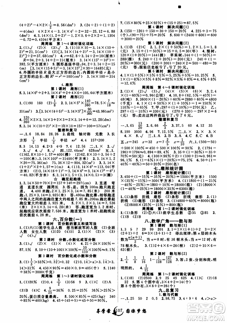 2019年優(yōu)質(zhì)課堂導(dǎo)學(xué)案數(shù)學(xué)六年級上冊RJ人教版參考答案