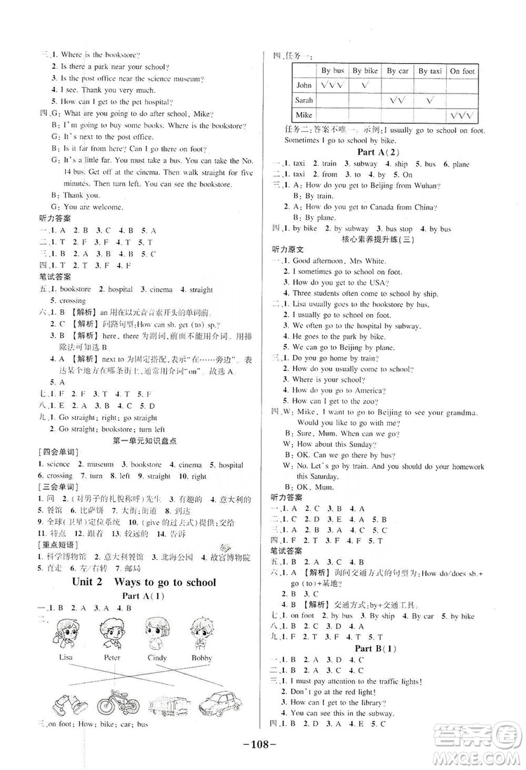 西安出版社2019狀元成才路狀元作業(yè)本六年級(jí)英語(yǔ)上冊(cè)人教PEP版答案