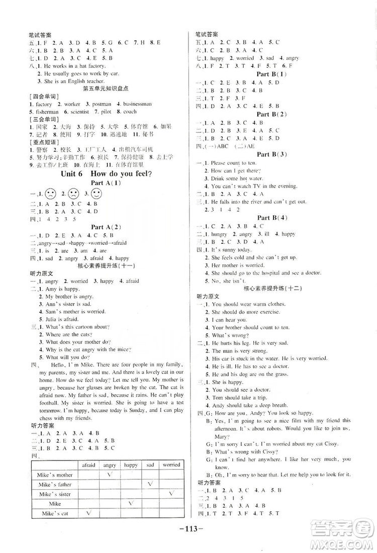 西安出版社2019狀元成才路狀元作業(yè)本六年級(jí)英語(yǔ)上冊(cè)人教PEP版答案