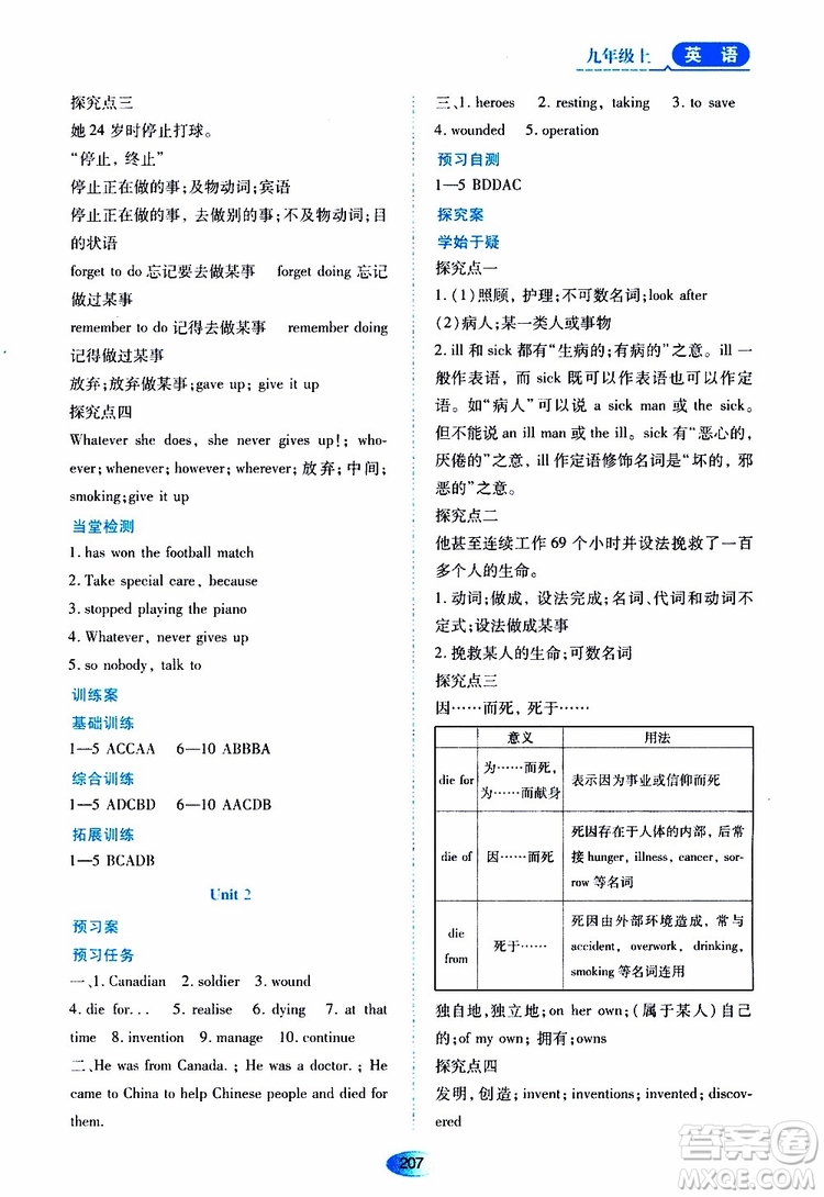 2019年秋資源與評價(jià)英語九年級上冊外研版參考答案