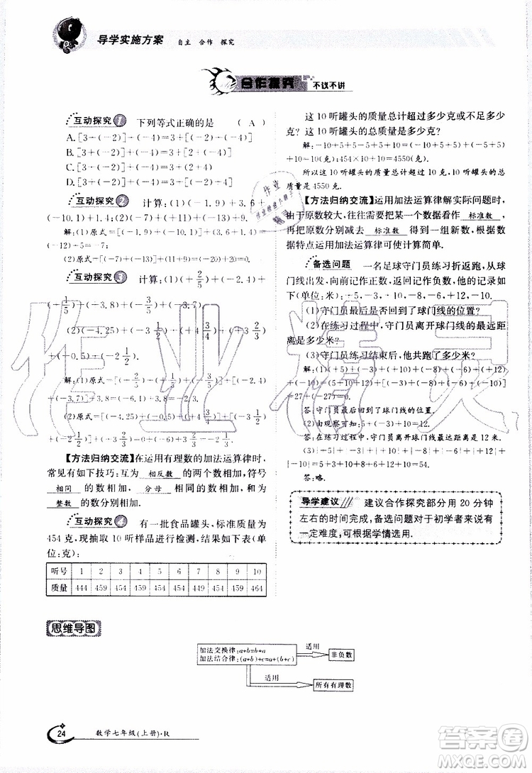 金太陽教育2019年金太陽導學案數(shù)學七年級上冊創(chuàng)新版參考答案