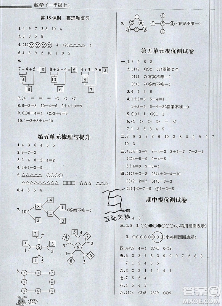 青島出版社2019年創(chuàng)新課時作業(yè)本一年級數學上冊人教版答案