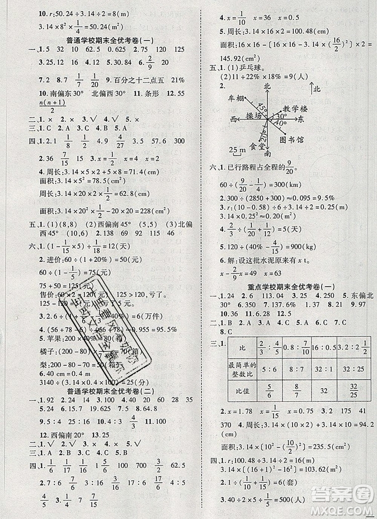 2019年小學(xué)同步檢測必備全優(yōu)考卷六年級數(shù)學(xué)上冊人教版答案