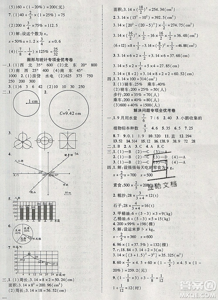 2019年小學(xué)同步檢測必備全優(yōu)考卷六年級數(shù)學(xué)上冊人教版答案