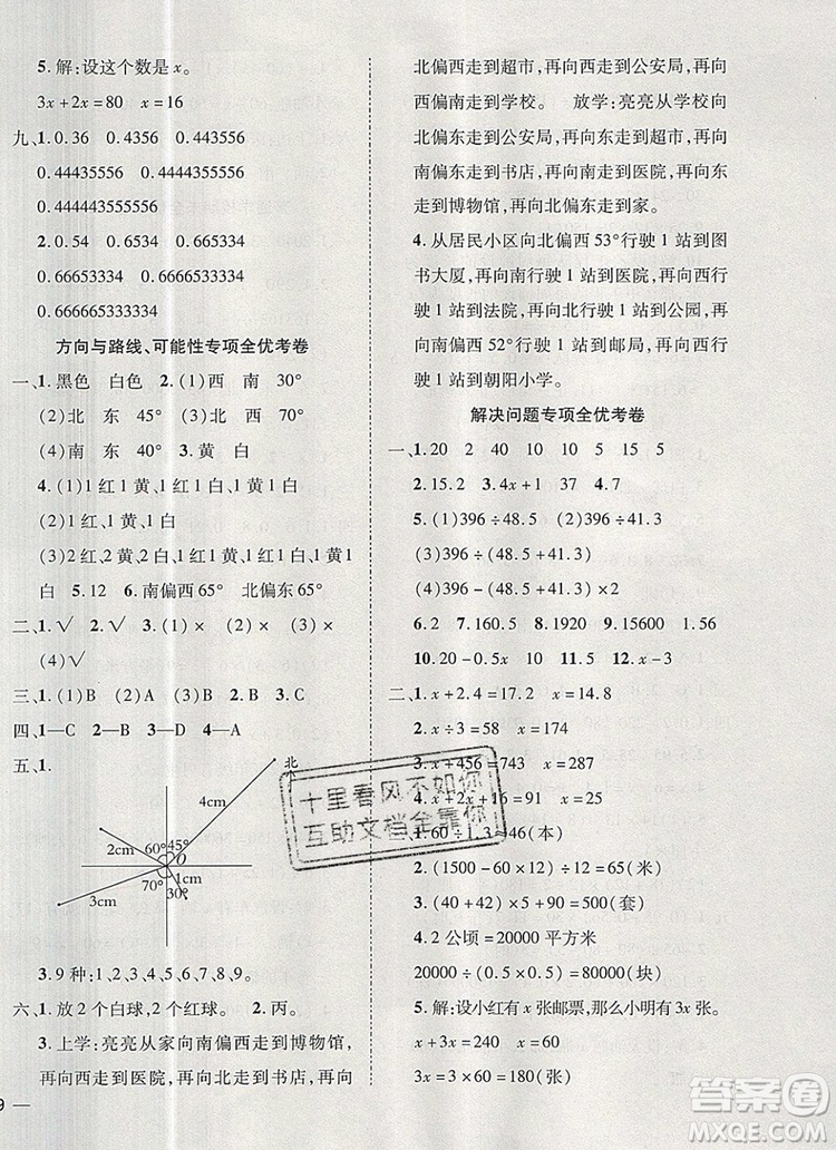 2019年小學(xué)同步檢測(cè)必備全優(yōu)考卷五年級(jí)數(shù)學(xué)上冊(cè)冀教版答案