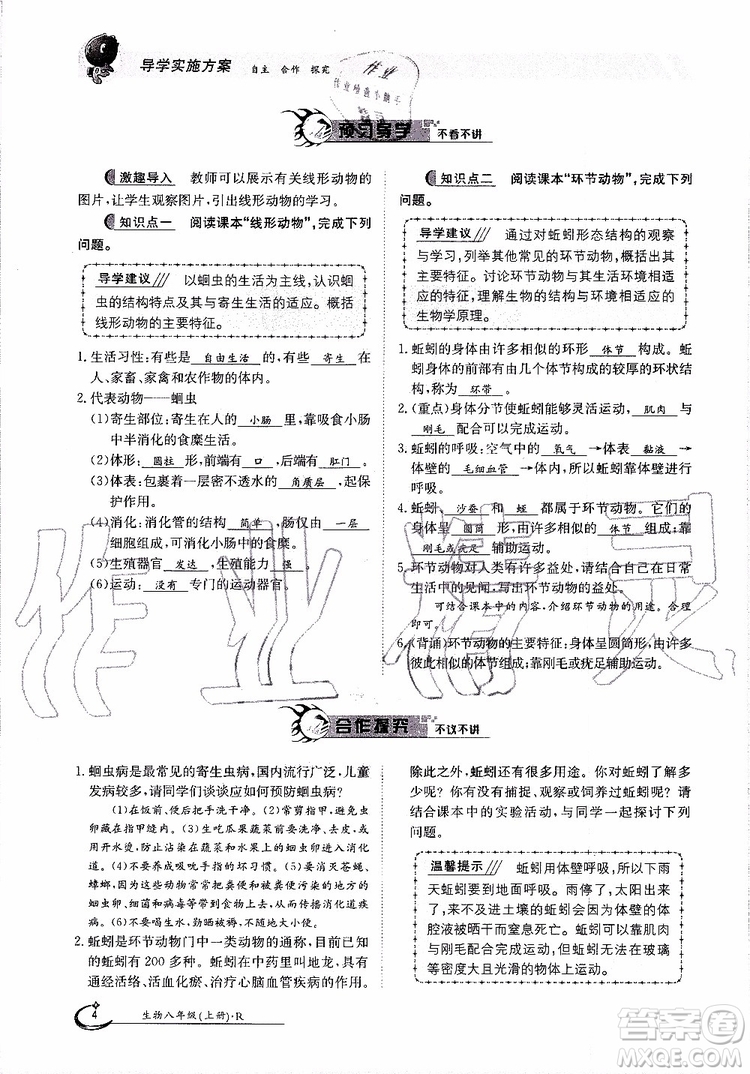 金太陽教育2019年金太陽導學案生物八年級上冊創(chuàng)新版參考答案