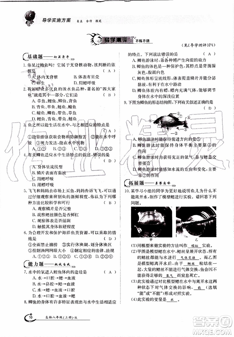 金太陽教育2019年金太陽導學案生物八年級上冊創(chuàng)新版參考答案