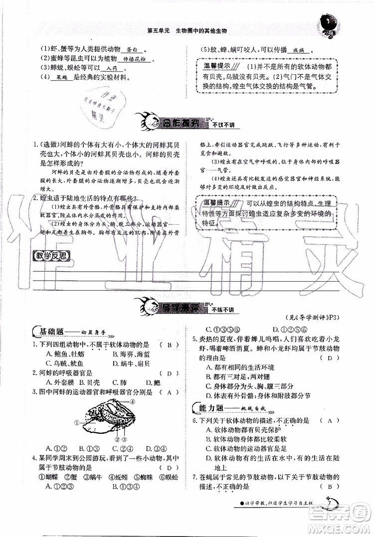 金太陽教育2019年金太陽導學案生物八年級上冊創(chuàng)新版參考答案