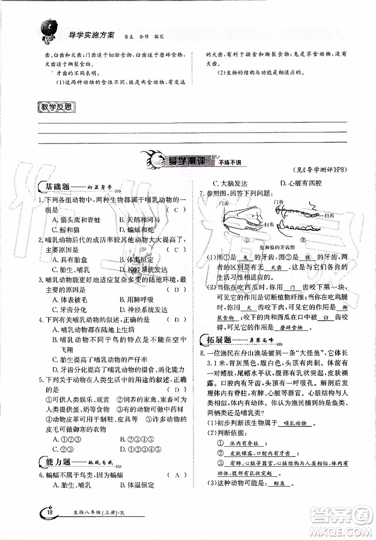 金太陽教育2019年金太陽導學案生物八年級上冊創(chuàng)新版參考答案