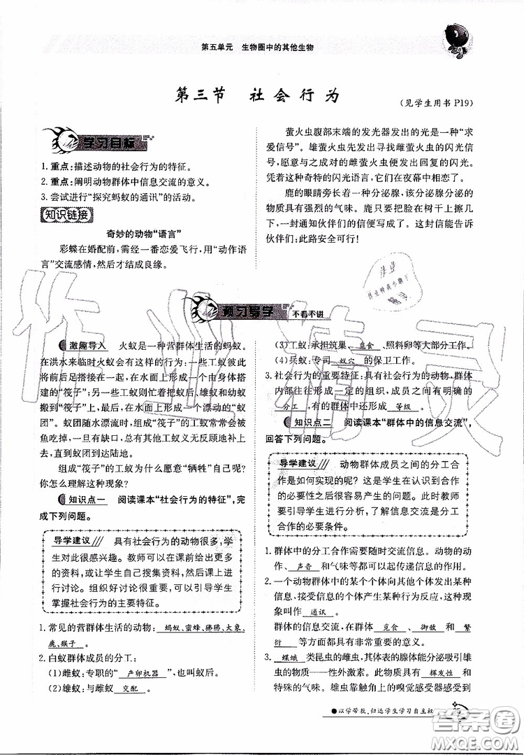 金太陽教育2019年金太陽導學案生物八年級上冊創(chuàng)新版參考答案