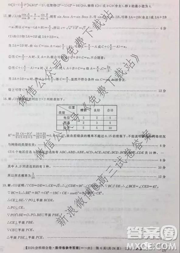 2020屆全國(guó)高考3+3分科綜合卷二文科數(shù)學(xué)試題及參考答案