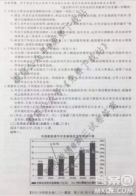 2020屆全國高考3+3分科綜合卷二語文試題及參考答案