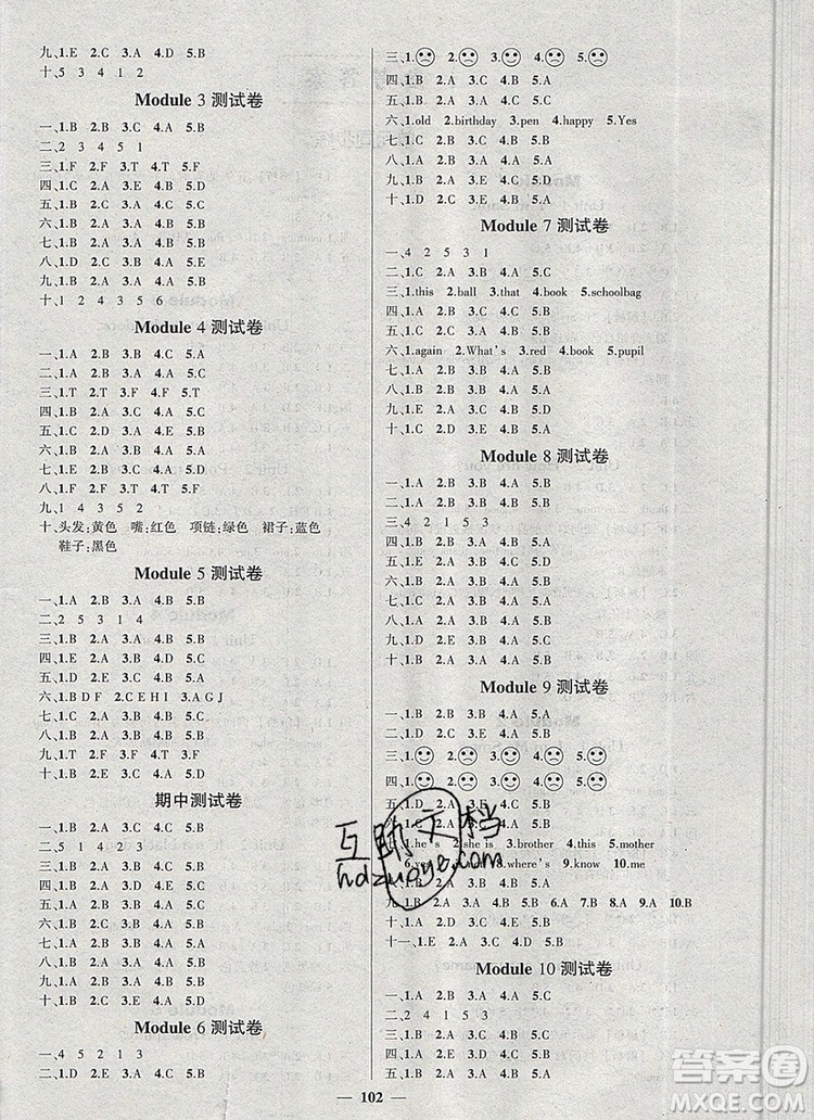 2019年秋新版創(chuàng)優(yōu)作業(yè)100分導(dǎo)學(xué)案三年級(jí)英語(yǔ)上冊(cè)外研版答案