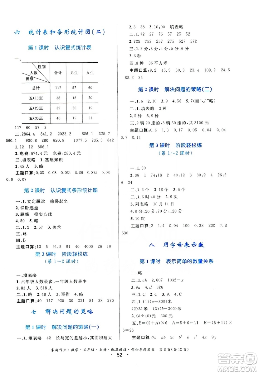 貴州教育出版社2019家庭作業(yè)五年級數(shù)學(xué)上冊蘇科版答案