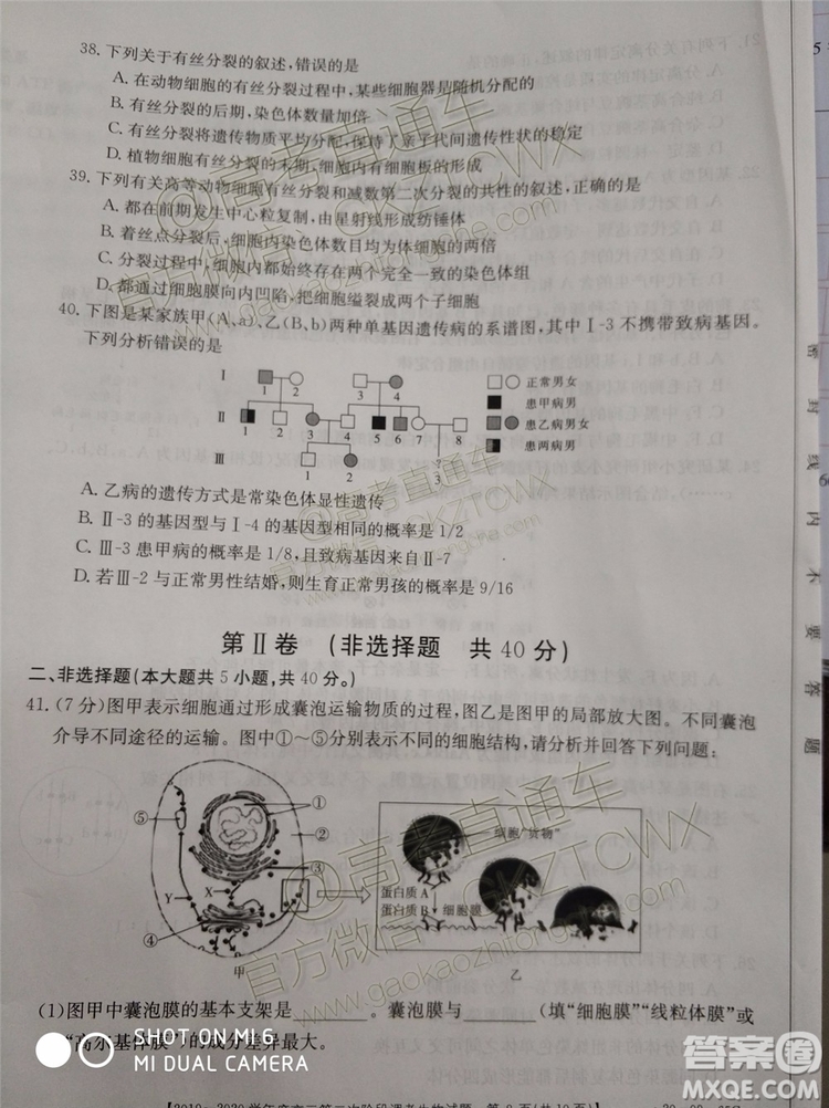 2020屆吉林金太陽高三10月聯(lián)考生物試題及參考答案