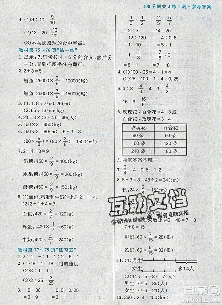 遠方出版社2019年100分闖關(guān)課時作業(yè)六年級數(shù)學(xué)上冊北師大版答案