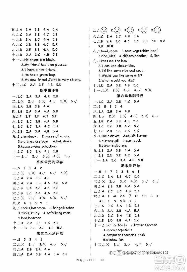 2019秋優(yōu)翼叢書學(xué)練優(yōu)小學(xué)英語四年級上PEP人教版參考答案