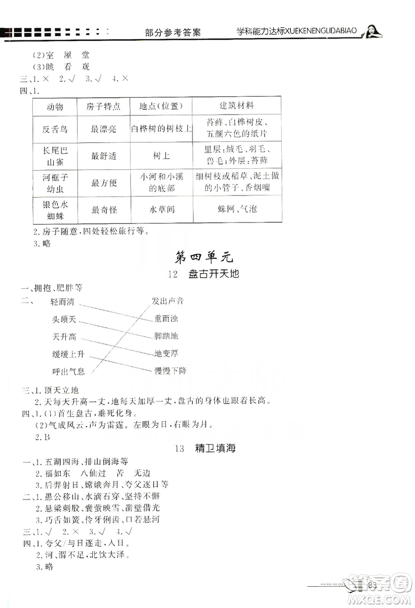 花山文藝出版社2019花山小狀元學(xué)習(xí)力提升達(dá)標(biāo)四年級語文上冊人教版答案