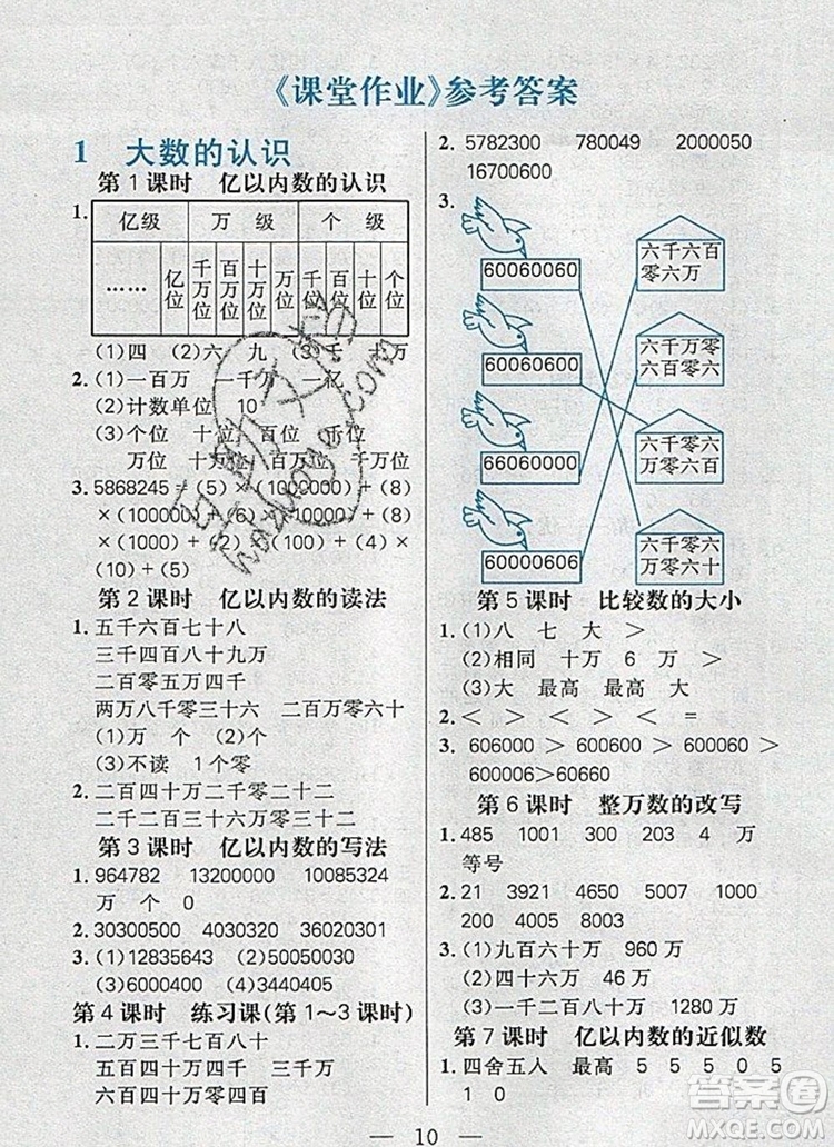 遠方出版社2019年100分闖關課時作業(yè)四年級數(shù)學上冊人教版答案