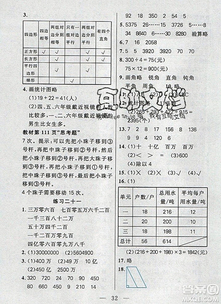 遠方出版社2019年100分闖關課時作業(yè)四年級數(shù)學上冊人教版答案