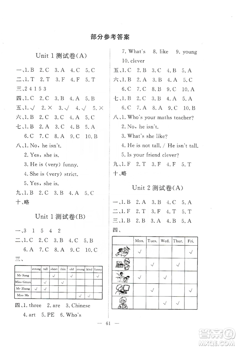 江西教育出版社2019芝麻開花能力形成同步測試卷卷五年級英語上學(xué)期人教PEP版答