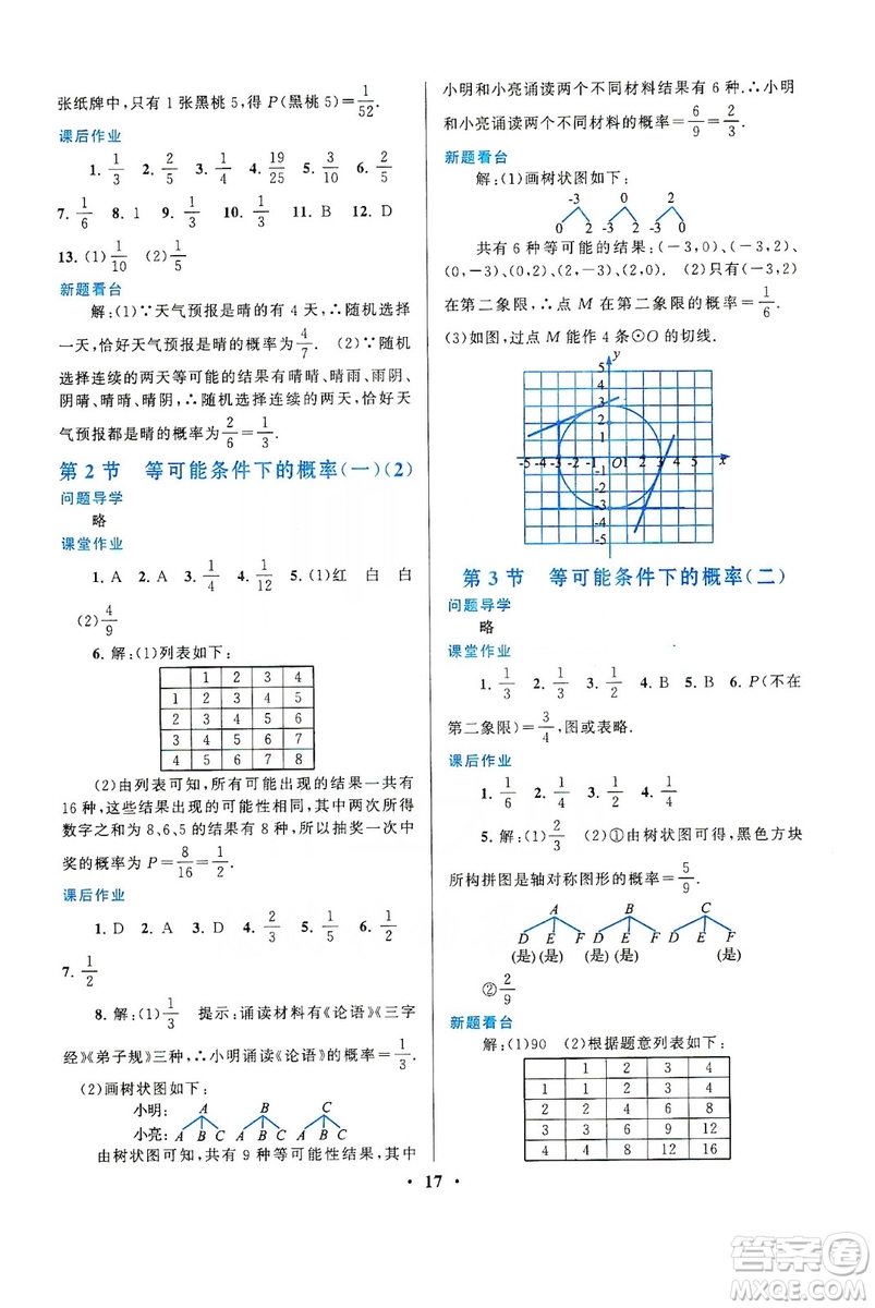 江蘇人民出版社2019啟東黃岡作業(yè)本九年級(jí)數(shù)學(xué)上冊(cè)江蘇科技教材適用答案