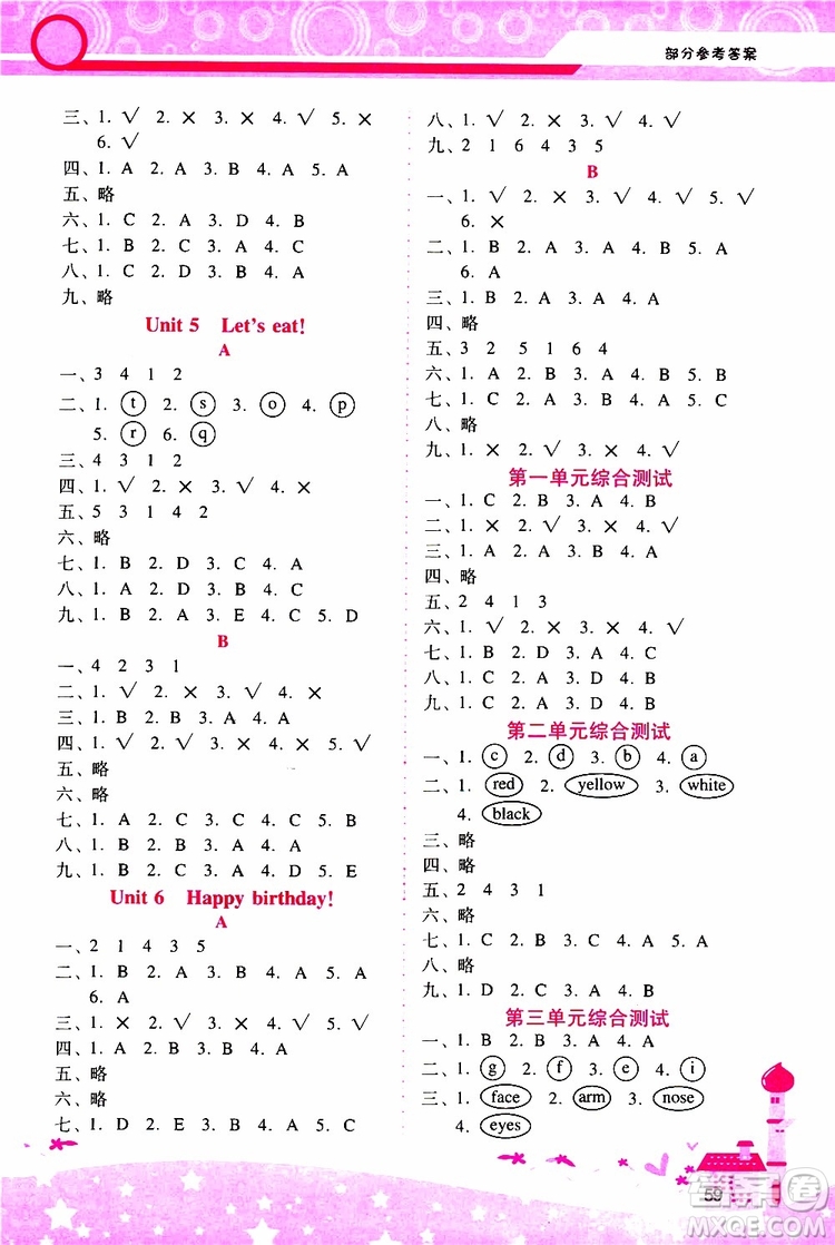 2019年新課程學(xué)習(xí)輔導(dǎo)英語三年級(jí)上冊PEP人教版參考答案