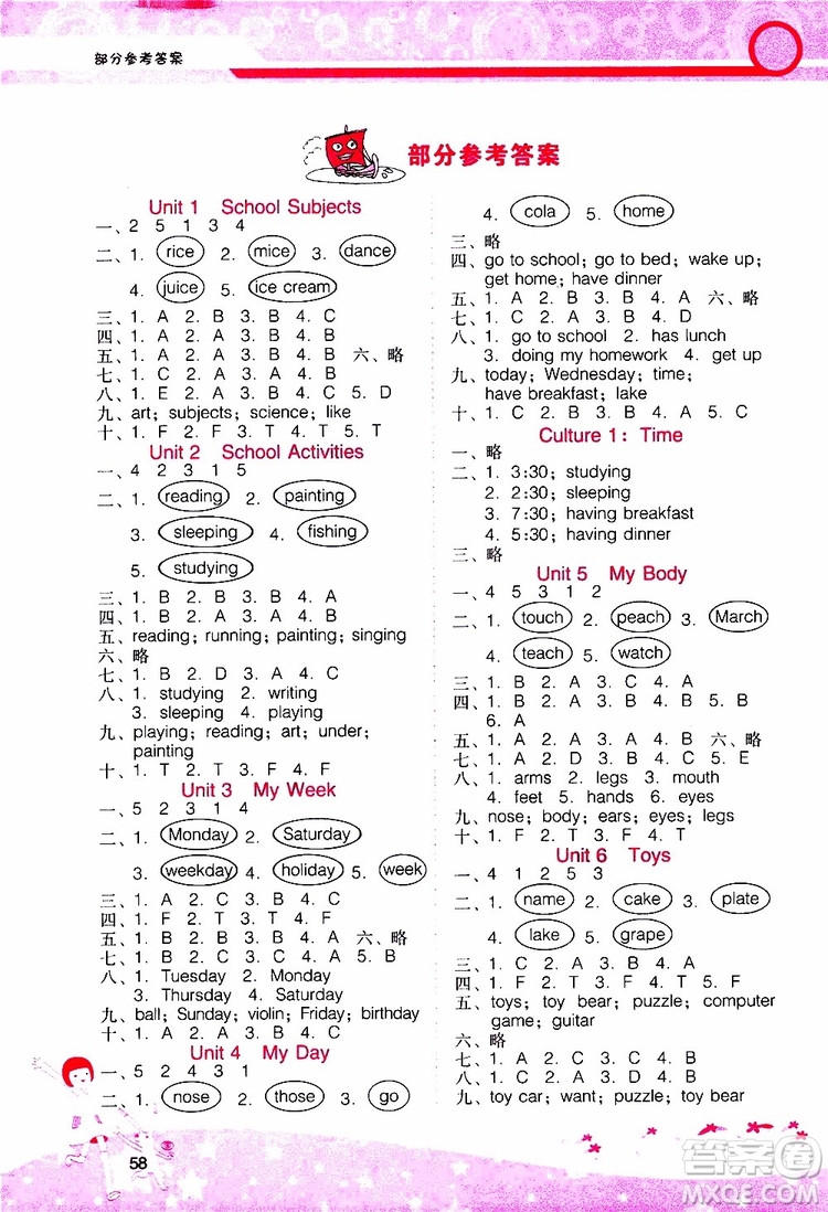 2019年新課程學(xué)習(xí)輔導(dǎo)英語(yǔ)四年級(jí)上冊(cè)廣東人民版參考答案