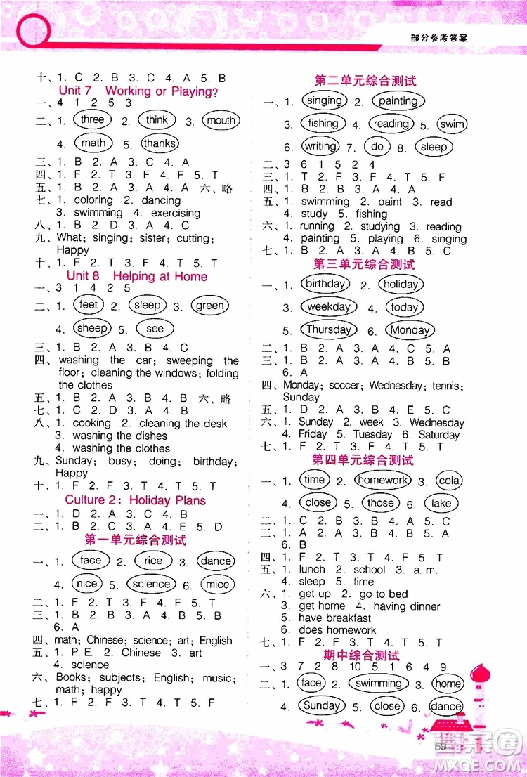 2019年新課程學(xué)習(xí)輔導(dǎo)英語(yǔ)四年級(jí)上冊(cè)廣東人民版參考答案