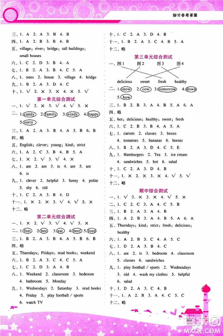 2019年新課程學習輔導英語五年級上冊PEP人教版參考答案