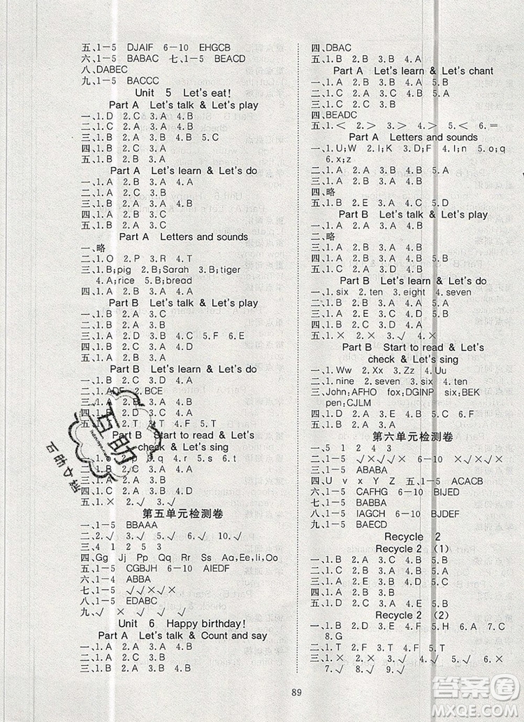 2019年351高效課堂導(dǎo)學(xué)案三年級(jí)英語上冊(cè)人教版答案