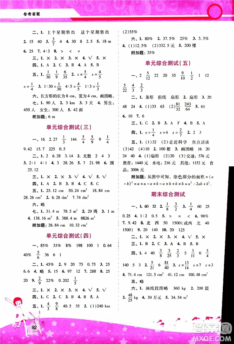 2019年新課程學(xué)習(xí)輔導(dǎo)數(shù)學(xué)六年級上冊人教版參考答案