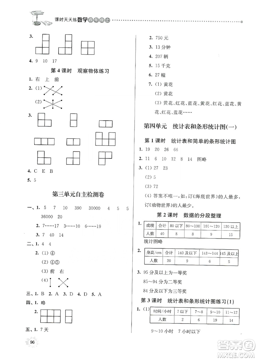 南大勵學(xué)2019課時天天練四年級數(shù)學(xué)上冊蘇科版答案