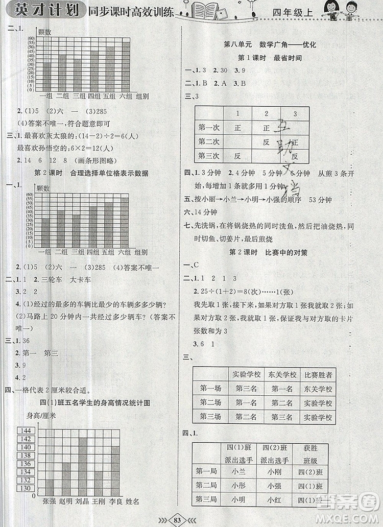 2019年人教版英才計(jì)劃同步課時(shí)高效訓(xùn)練四年級(jí)數(shù)學(xué)上冊(cè)答案