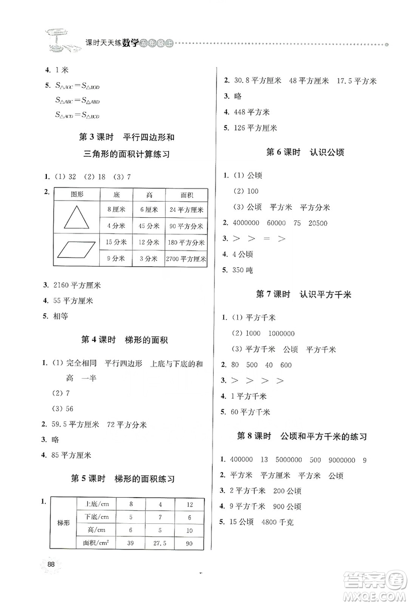 南大勵(lì)學(xué)2019課時(shí)天天練五年級(jí)數(shù)學(xué)上冊(cè)蘇教版答案