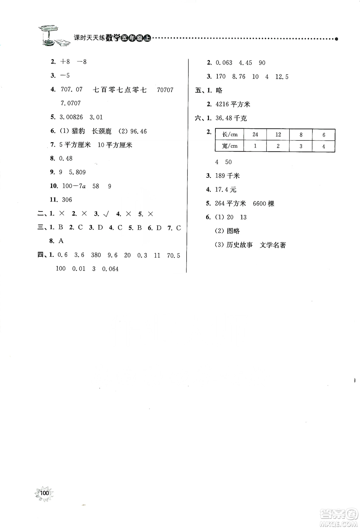 南大勵(lì)學(xué)2019課時(shí)天天練五年級(jí)數(shù)學(xué)上冊(cè)蘇教版答案