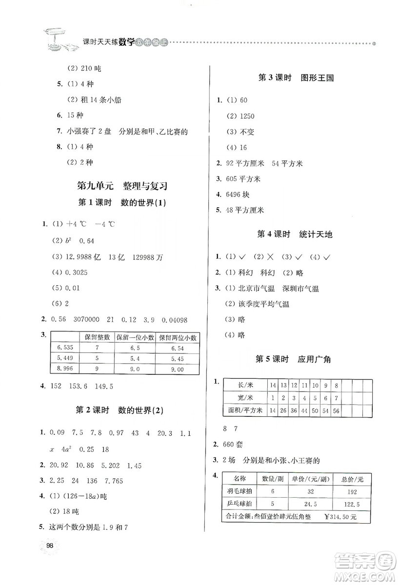 南大勵(lì)學(xué)2019課時(shí)天天練五年級(jí)數(shù)學(xué)上冊(cè)蘇教版答案