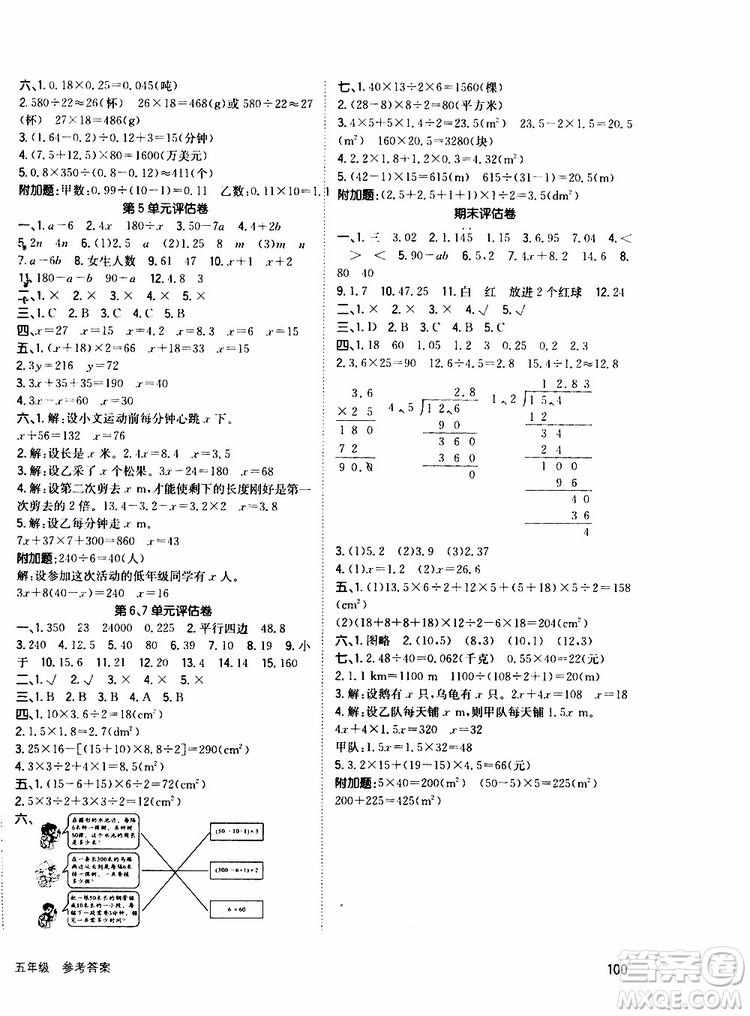 2019年英才小狀元同步優(yōu)化練與測五年級上冊數(shù)學(xué)RJ人教版參考答案