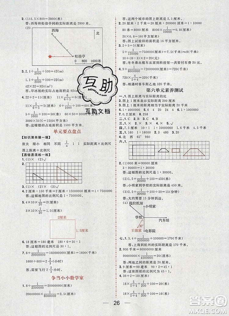 南方出版社2019年核心素養(yǎng)天天練六年級數(shù)學上冊冀教版答案