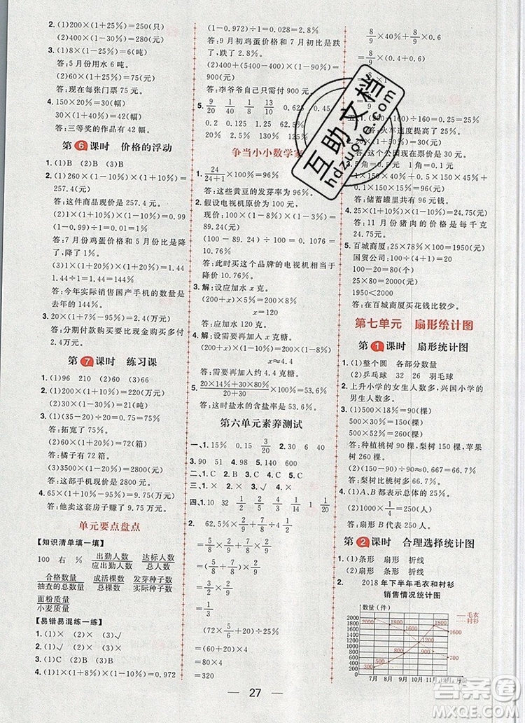 南方出版社2019年核心素養(yǎng)天天練六年級數學上冊人教版答案