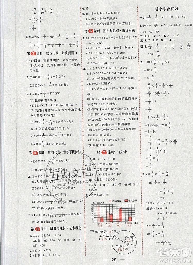 南方出版社2019年核心素養(yǎng)天天練六年級數學上冊人教版答案