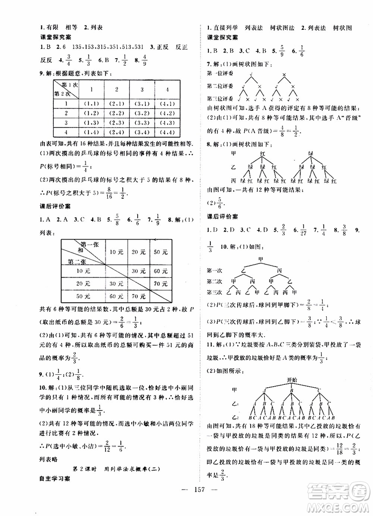 智慧萬羽2019年優(yōu)質(zhì)課堂導(dǎo)學(xué)案數(shù)學(xué)九年級上冊人教版參考答案